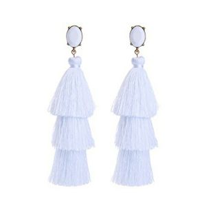 White Boho Triple-Tassel Drop Earrings